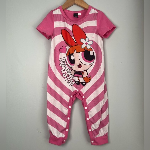 Powerpuff Girls Blossom AOP Jumpsuit Short Sleeves Pink 9-12 Baby Girl Summer - Picture 1 of 5